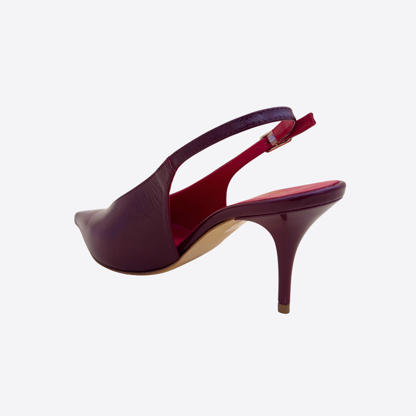 Escarpin bordeaux vue arrière talon aiguille bride réglable finition cuir