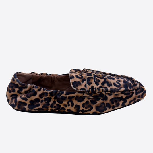 Mocassin léopard femme souple cuir motif animalier profil latéral confortable