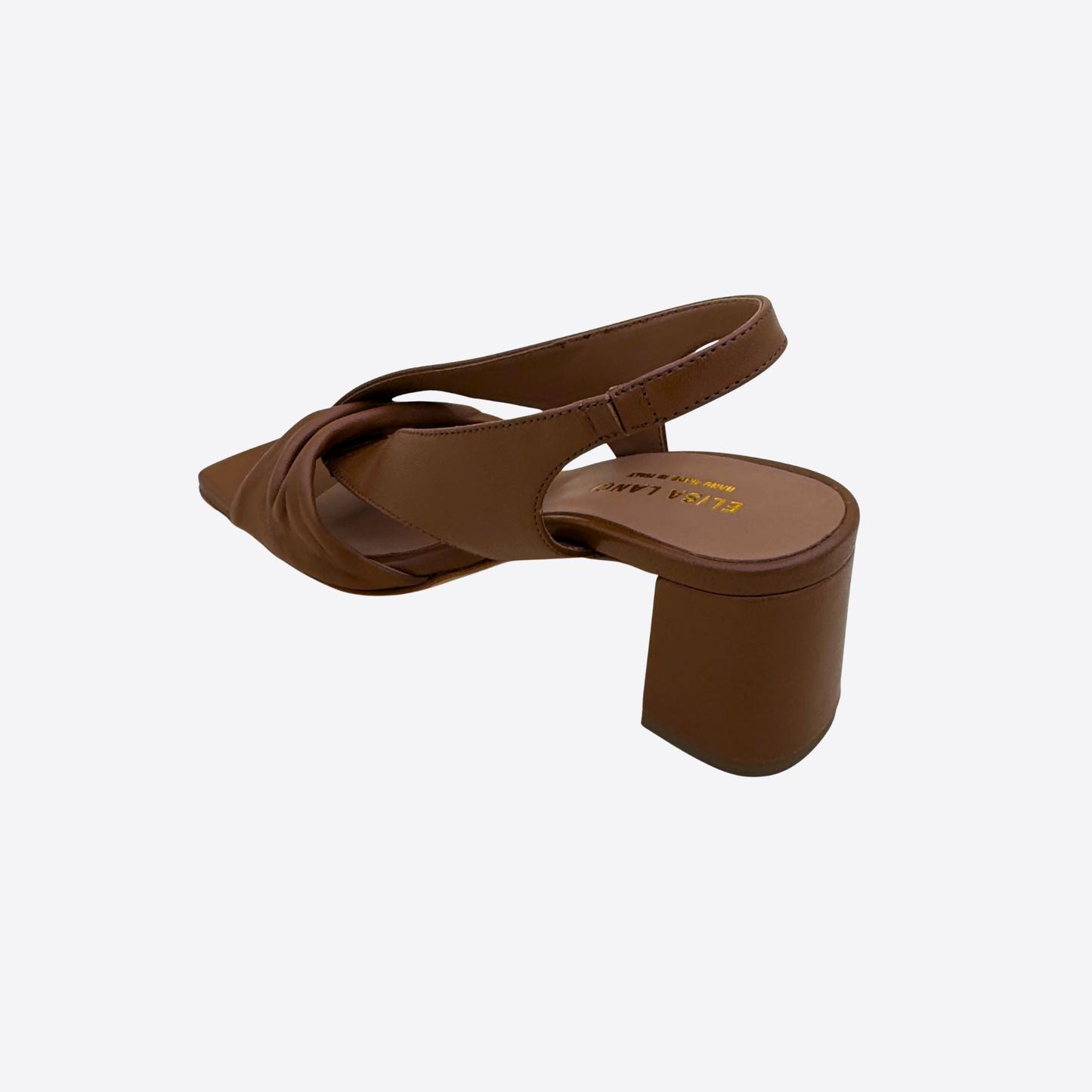 Sandale cuir marron caramel bride arrière talon épais vue dos