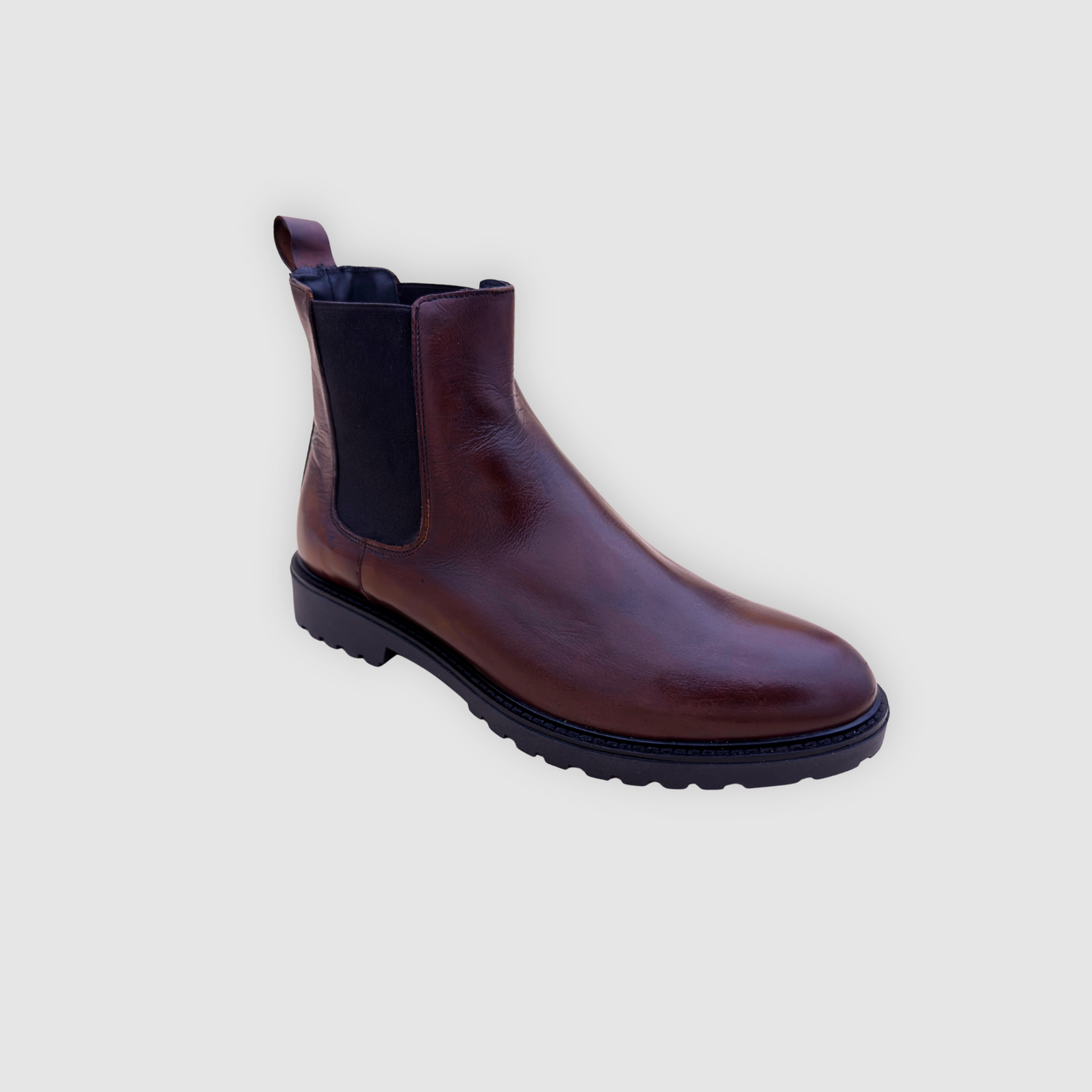 boots cuir marron homme chelsea vue 3/4 détail cuir et élastique