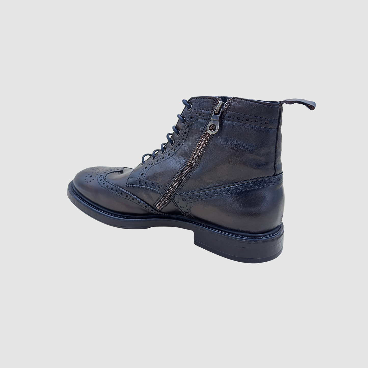 bottine brogue cuir noir homme fermeture zip latéral et lacets ajustement