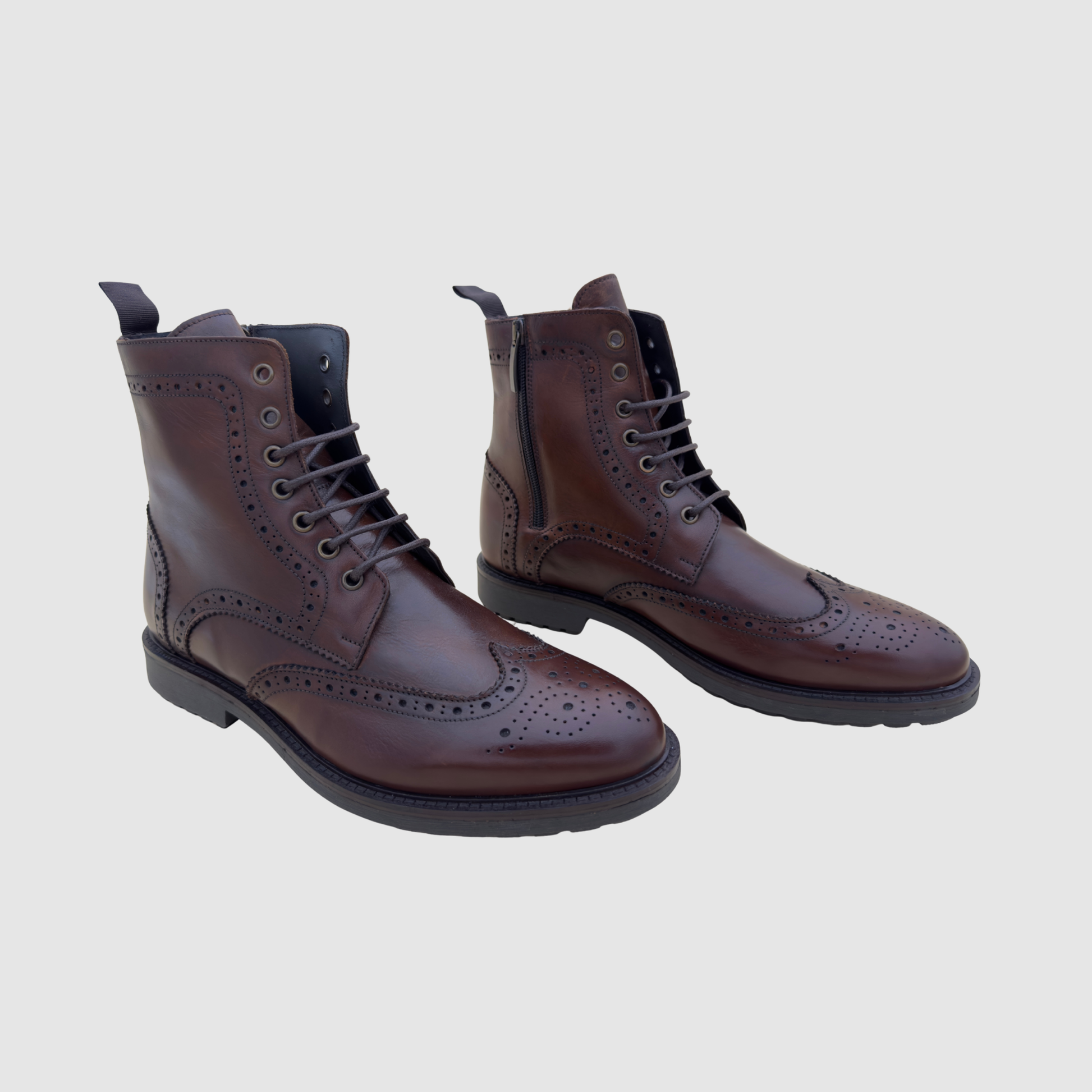 Bottines brogue cuir marron homme style élégant artisanal