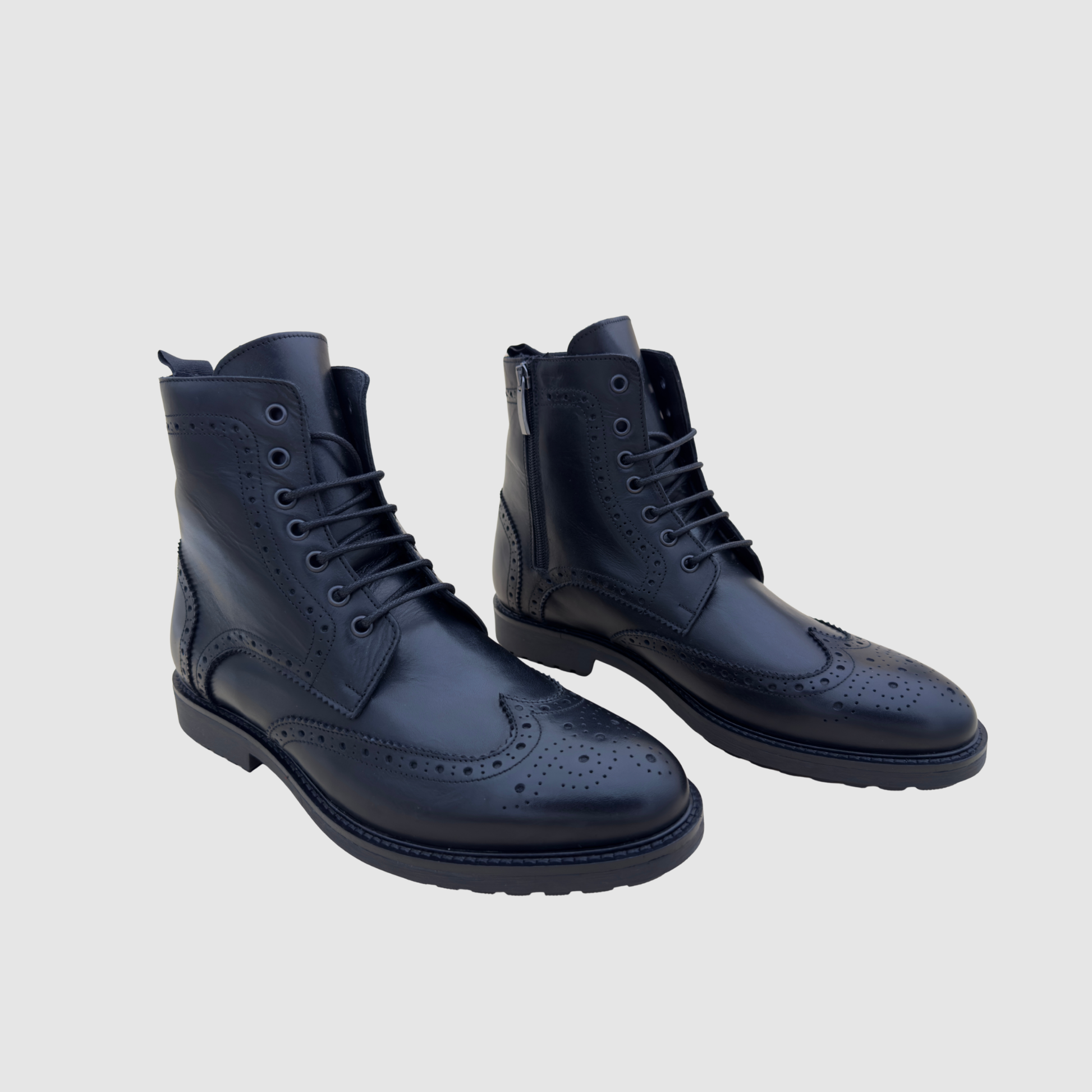 Bottines brogue cuir noir homme style élégant fabrication artisanale