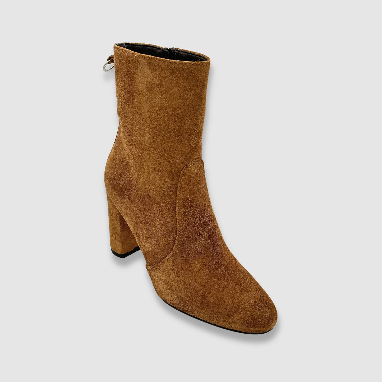Bottines daim cognac femme vue angle texture veloutée premium