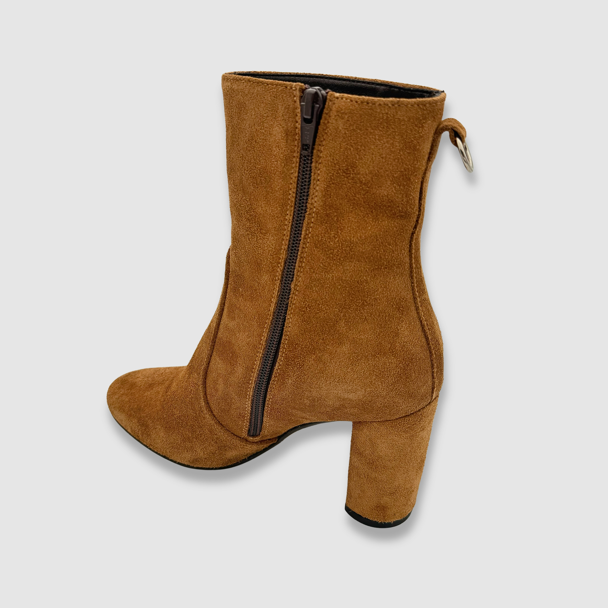 Bottines cognac femme fermeture zip talon bloc finition soignée