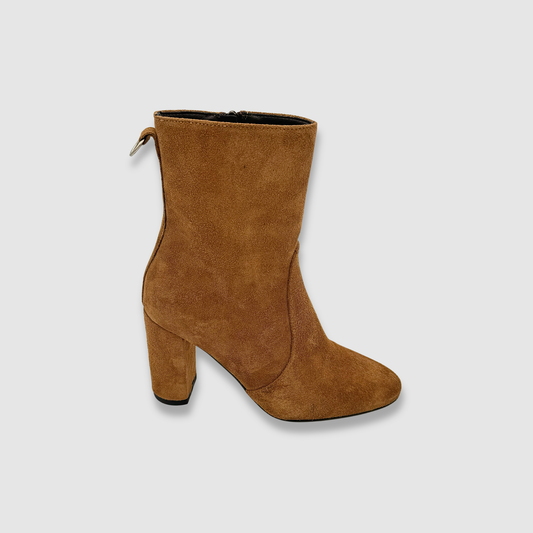Bottines cuir velours cognac femme profil silhouette élégante