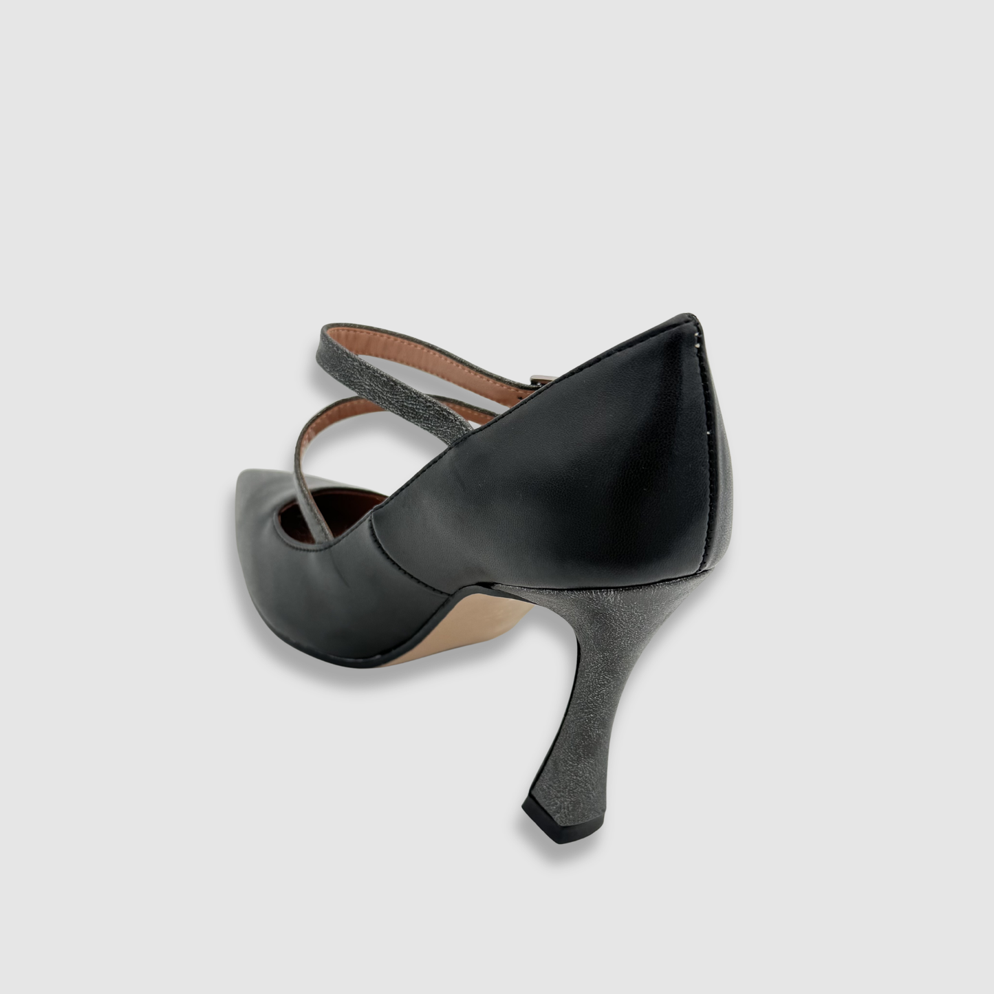 Escarpins noirs femme cuir fait main vue arrière talon texturé