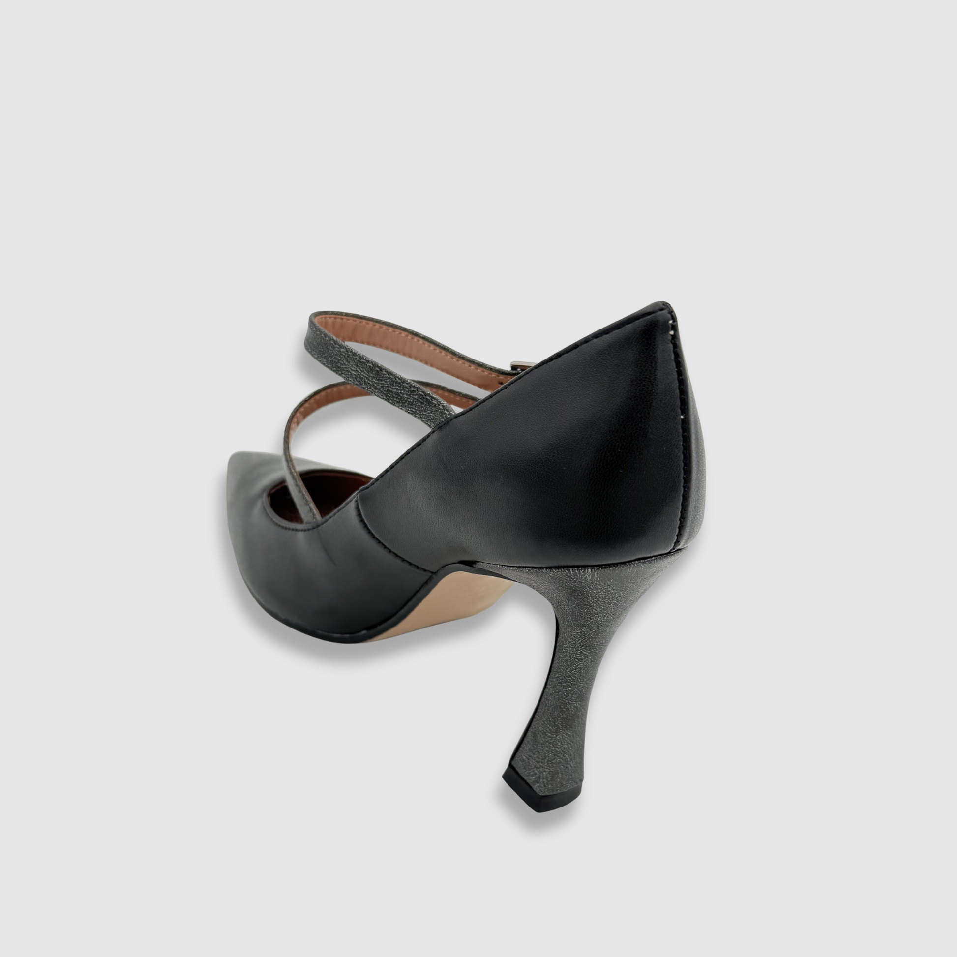 Escarpins noirs femme cuir fait main vue arrière talon texturé