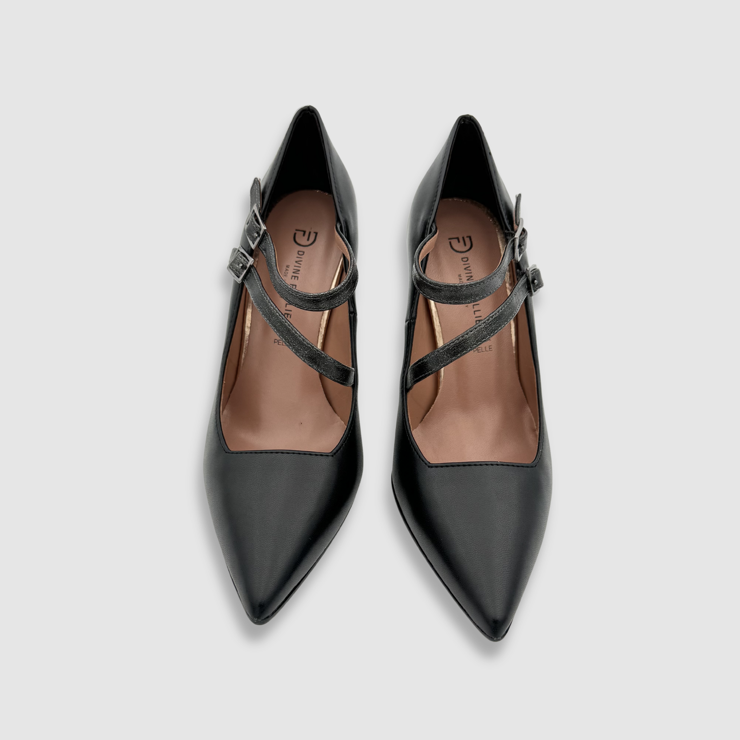 Escarpins noirs double bride femme cuir fait main vue de face élégante