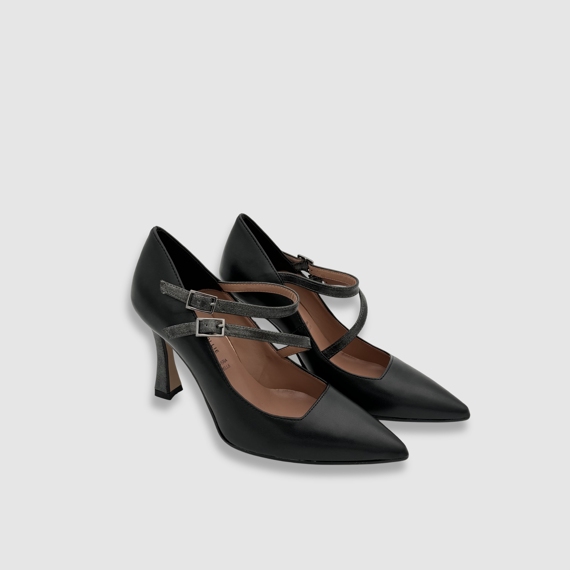 Escarpins noirs double bride femme cuir faits main vue paire élégante