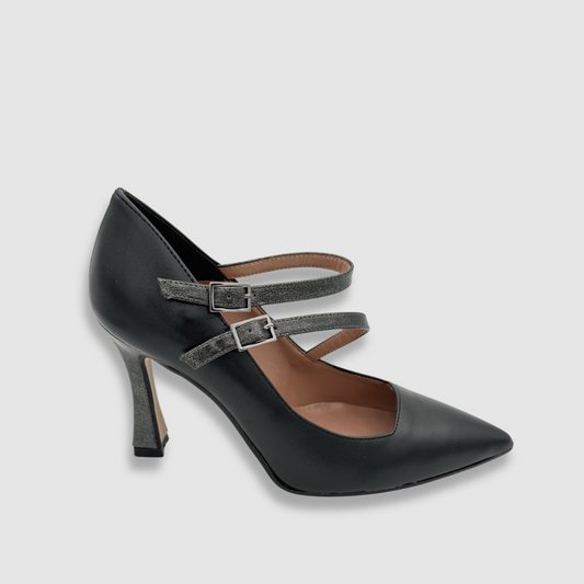 Escarpins noirs double bride cuir femme profil talon et ligne élégante