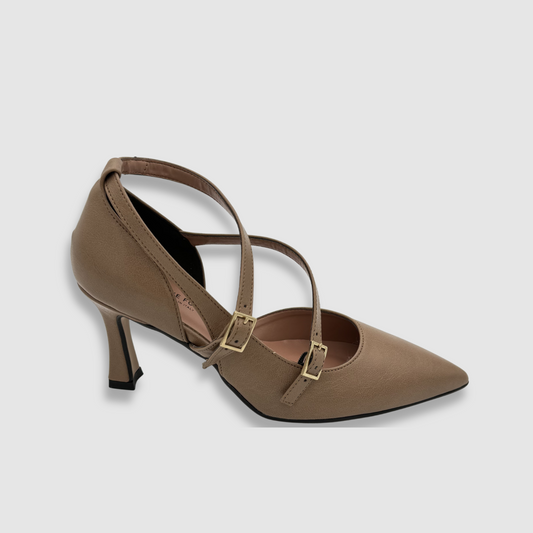 Escarpins taupe double bride profil talon élégant et ligne fine