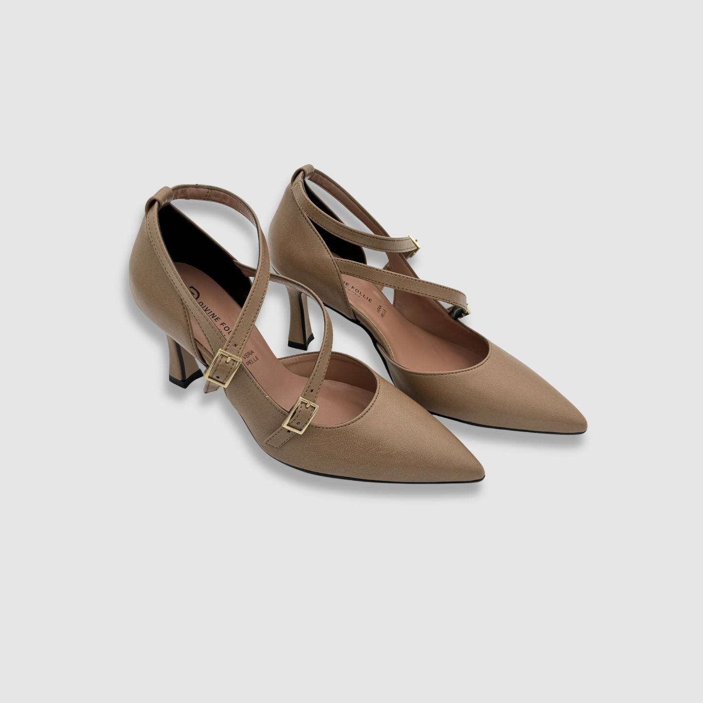 Escarpins taupe cuir fait main femme vue paire avec double bride