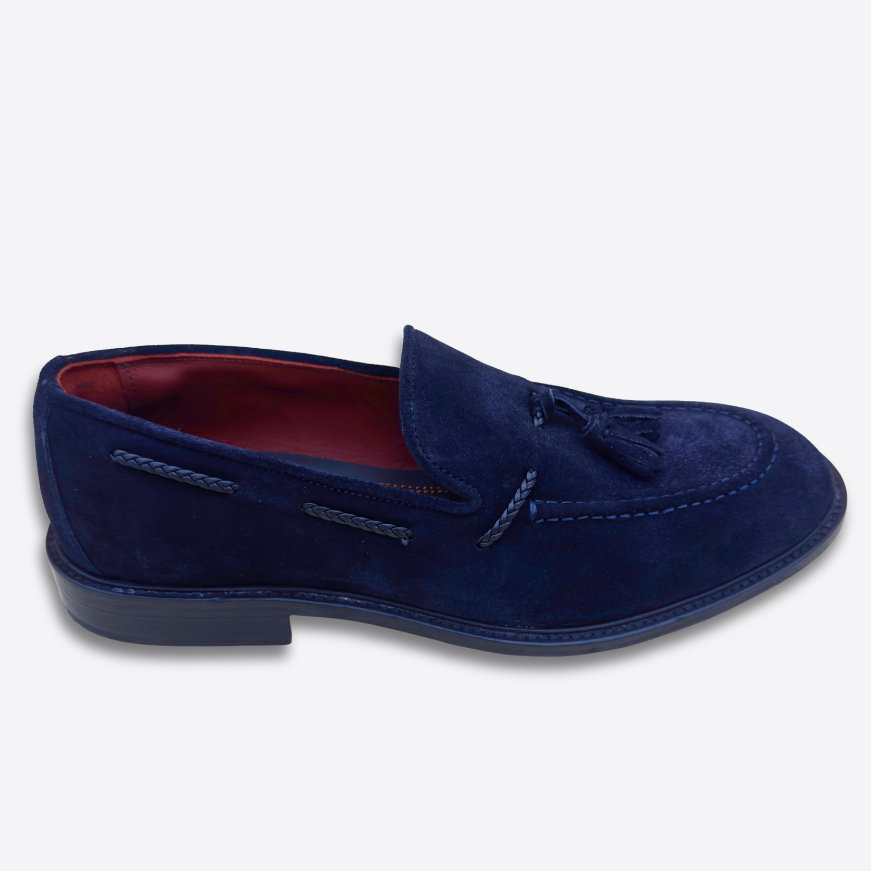 Mocassin en daim bleu homme Lallurist, vue de profil avec design épuré et semelle élégante 