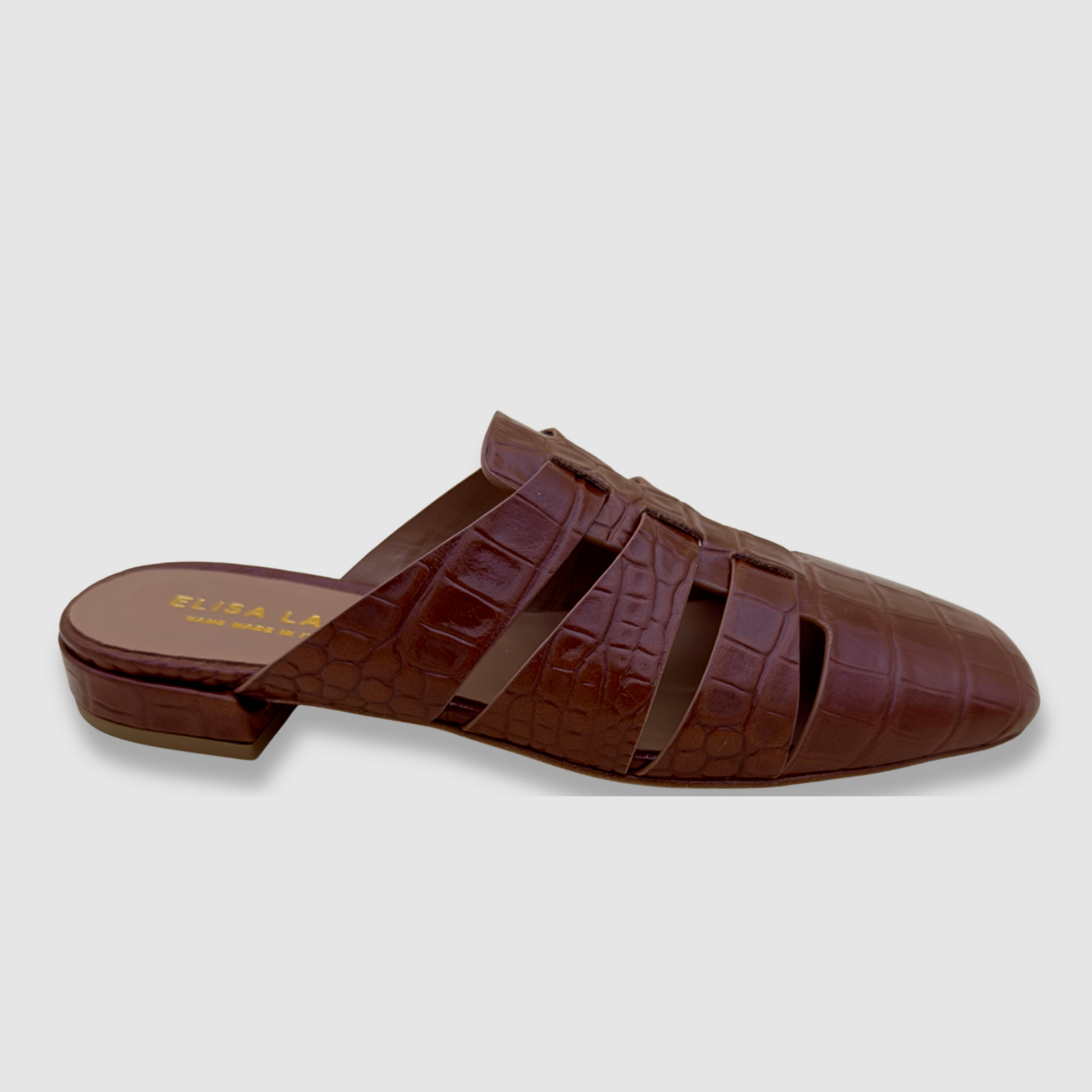 Mules femme marron cognac cuir embossé croco style estival chic
