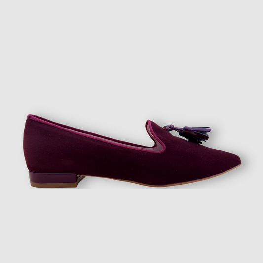 Mocassins velours bordeaux femme vue latérale design épuré