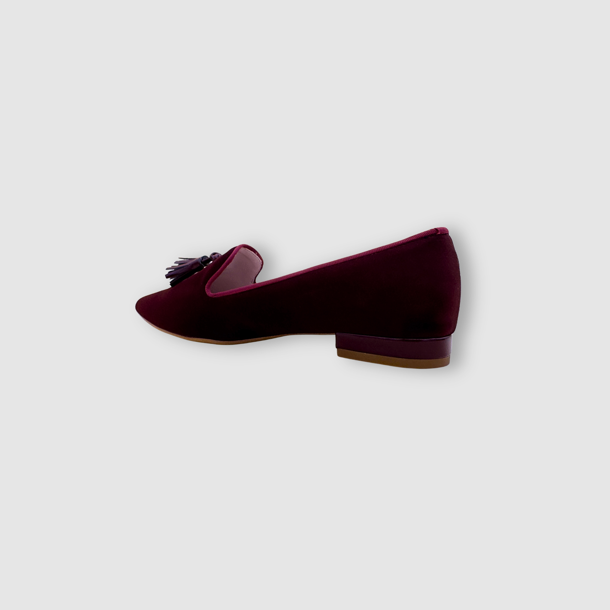 Talon mocassins femme velours bordeaux finition propre et stable