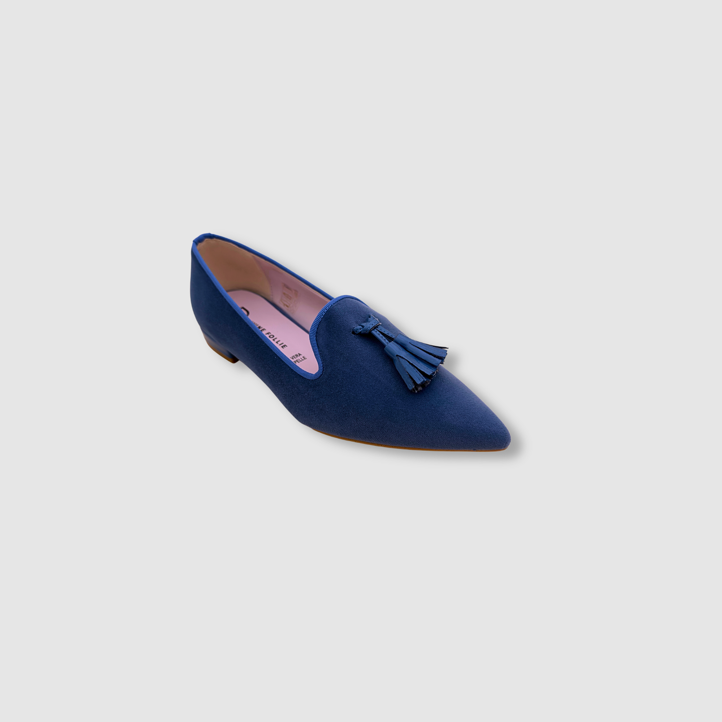 Mocassins femme bleu en velours avec pompon, élégants et confortables