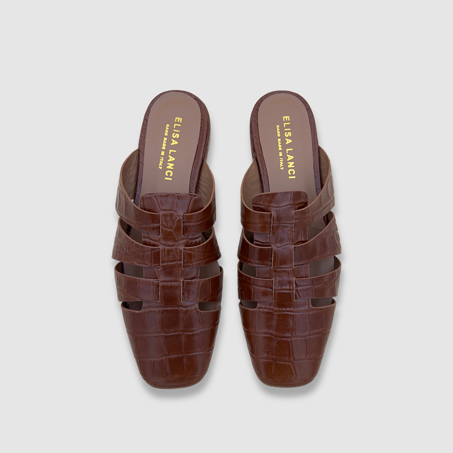 Mules femme cuir marron cognac effet croco vue dessus design élégant
