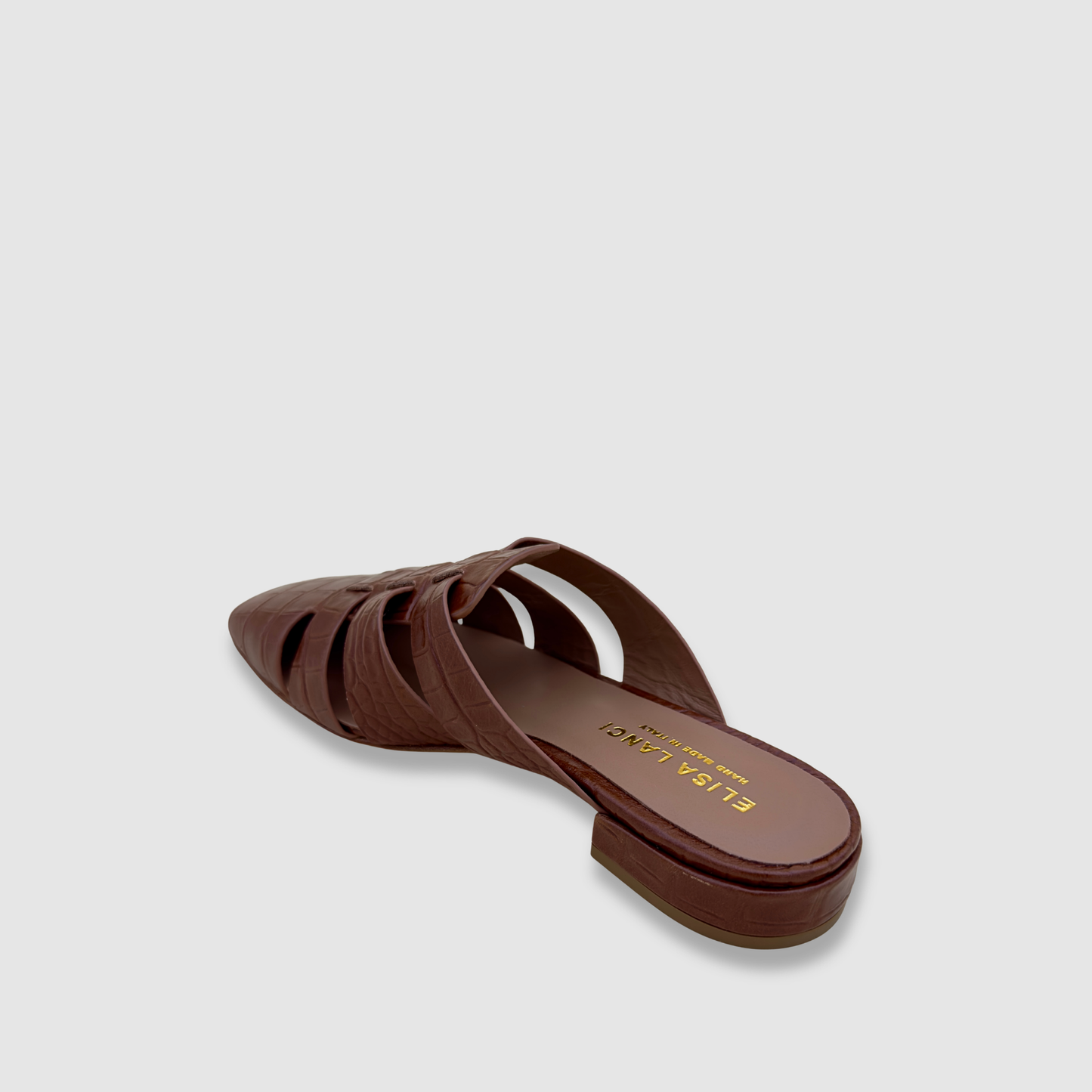 Mules cuir marron cognac talon bas finition élégante