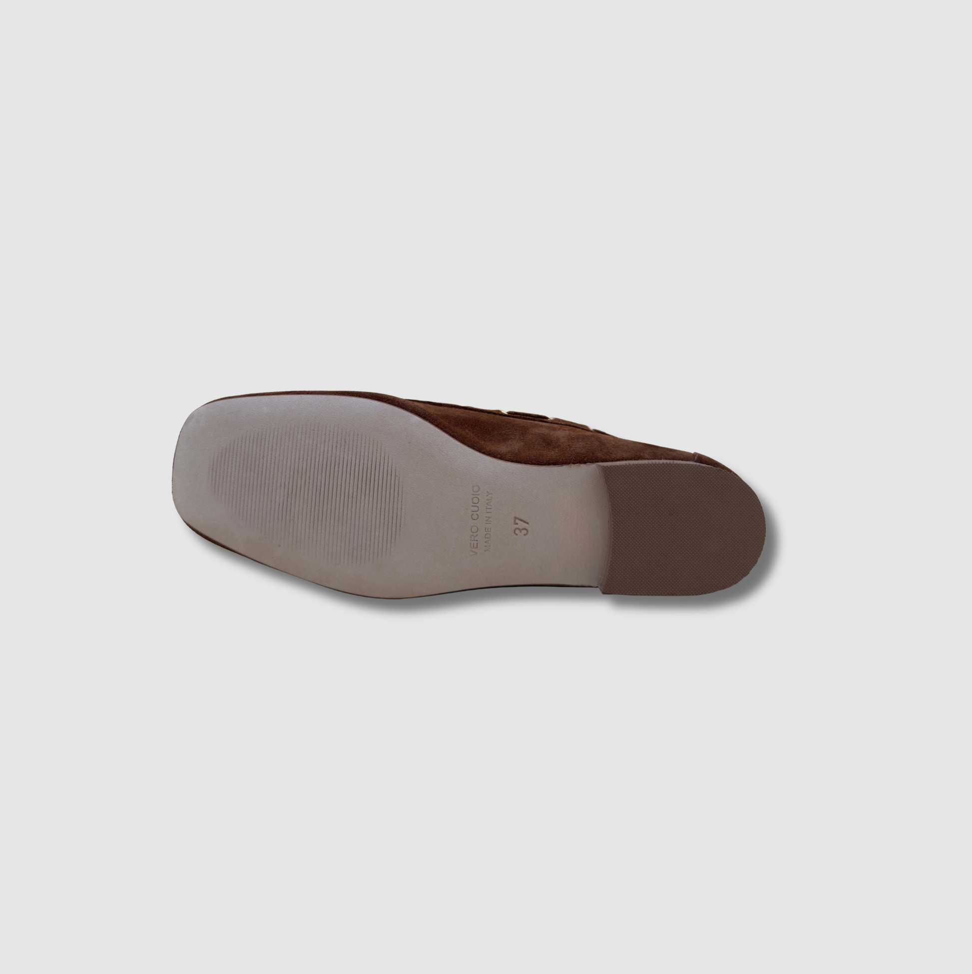 Semelle en cuir véritable mocassin femme artisanal, chaussure en daim marron made in Italy